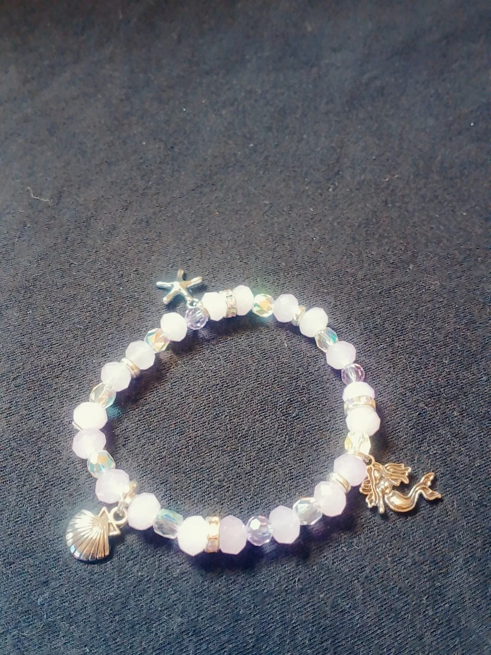 Gold Charm Lavender Bead Stretch Bracelet - Women Jewelry